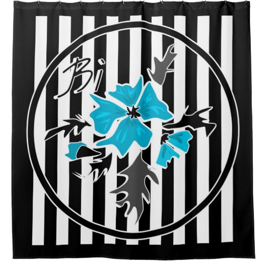 Nahtlose abstrakte blaue Blüten, schwarz blühend Duschvorhang (Vorderseite)