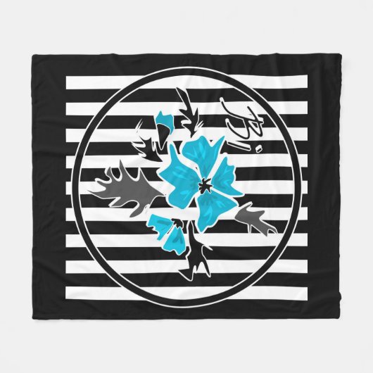 Nahtlose abstrakte blaue Blüten, schwarz blühend Fleecedecke (Vorderseite (Horizontal))