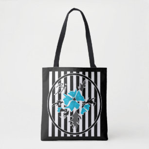 Nahtlose abstrakte blaue Blüten, schwarz blühend Tasche