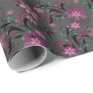 Nahtlose abstrakte Retro-violette Blume, graue Rüc Geschenkpapier