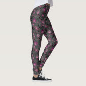 Nahtlose abstrakte Retro-violette Blume, graue Rüc Leggings (Rechts)