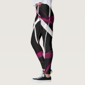 Nahtlose Abstrakte Rosa- und Weißlinien auf schwar Leggings (Links)