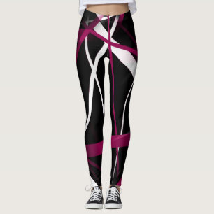Nahtlose Abstrakte Rosa- und Weißlinien auf schwar Leggings