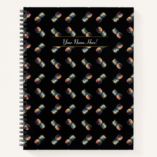 Nahtlose Ananas mit Aquarellfarbe auf schwarzem Hi Notizblock (Vorderseite)