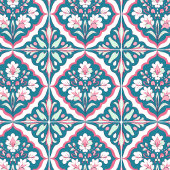 Nahtlose Aquamarine Minze Rosa und Weiße Blume Blü Fliese