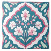 Nahtlose Aquamarine Minze Rosa und Weiße Blume Blü Fliese (Vorderseite)