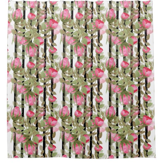 Nahtlose Aquarellfarben Blume Rosa Rosen Blumenrom Duschvorhang (Vorderseite)