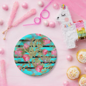 Nahtlose Aquarellfarben Blume Rosa Rosen Blumenrom Pappteller (Party)