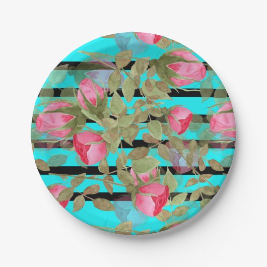 Nahtlose Aquarellfarben Blume Rosa Rosen Blumenrom Pappteller (Vorderseite)