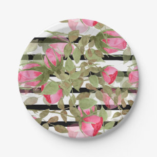 Nahtlose Aquarellfarben Blume Rosa Rosen Blumenrom Pappteller