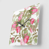 Nahtlose Aquarellfarben Blume Rosa Rosen Blumenrom Quadratische Wanduhr (Winkel)