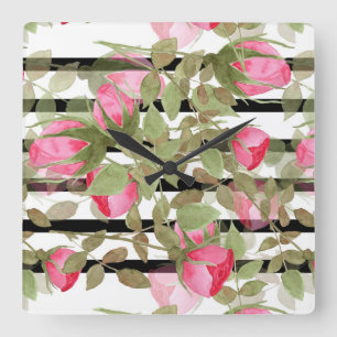 Nahtlose Aquarellfarben Blume Rosa Rosen Blumenrom Quadratische Wanduhr