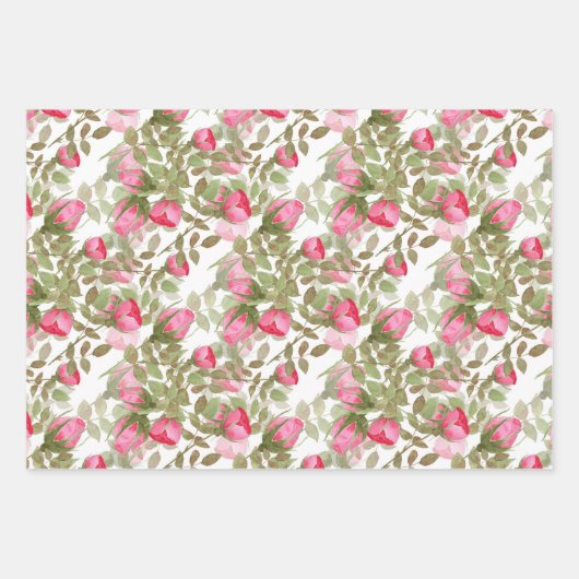 Nahtlose Aquarellfarben Blume Rosa Rosen Blüten Geschenkpapier Set (Vorderseite 3)