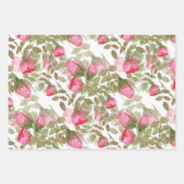Nahtlose Aquarellfarben Blume Rosa Rosen Blüten Geschenkpapier Set (Vorderseite)