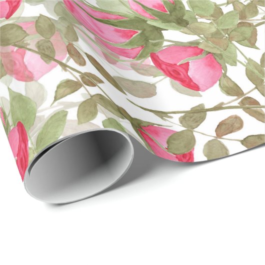 Nahtlose Aquarellfarben Blume Rose Blumenromantik Geschenkpapier (Rolleneckpunkt)