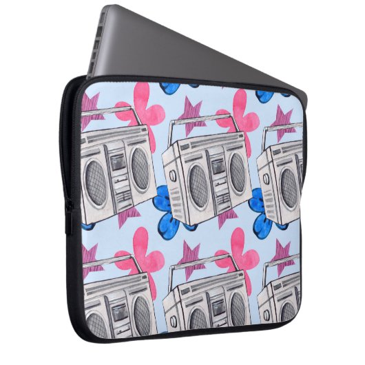 Nahtlose Aquarellmuster im Stil der 90er Jahre Laptopschutzhülle (Vorne Rechts)