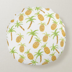 Nahtlose Aquarellmuster mit Ananas und pa Rundes Kissen