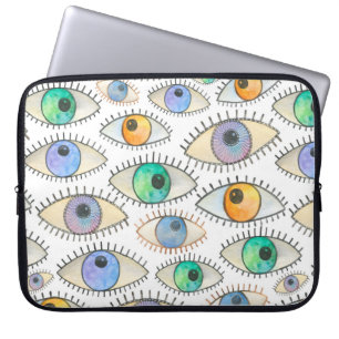 Nahtlose Aquarellmuster mit breitem, offenem Auge Laptopschutzhülle