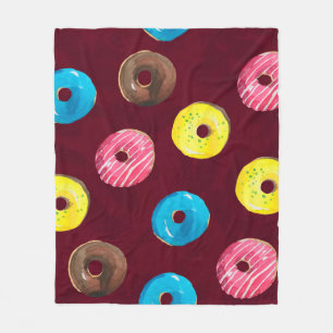 Nahtlose Aquarellmuster mit Donuts auf Ruby Fleecedecke