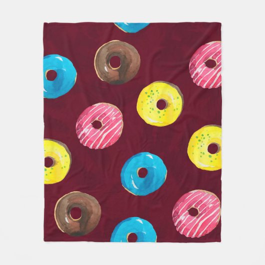 Nahtlose Aquarellmuster mit Donuts auf Ruby Fleecedecke (Vorderseite)