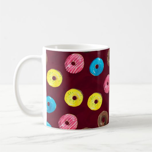 Nahtlose Aquarellmuster mit Donuts auf Ruby Kaffeetasse (Links)