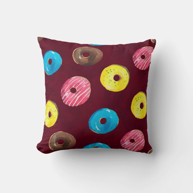 Nahtlose Aquarellmuster mit Donuts auf Ruby Kissen (Vorderseite)