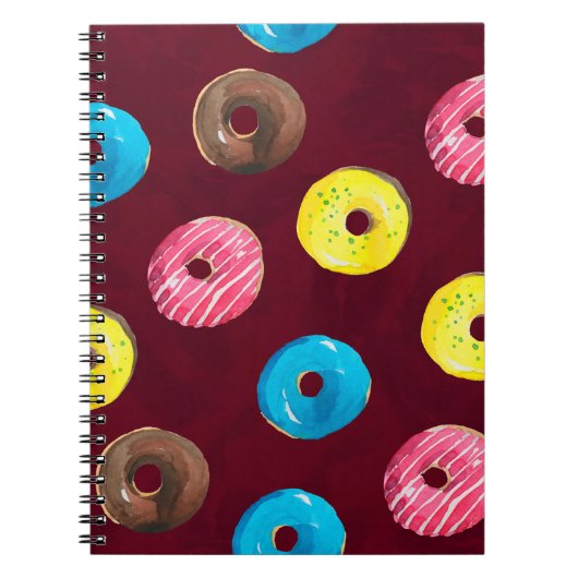 Nahtlose Aquarellmuster mit Donuts auf Ruby Notizblock (Vorderseite)