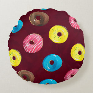 Nahtlose Aquarellmuster mit Donuts auf Ruby Rundes Kissen