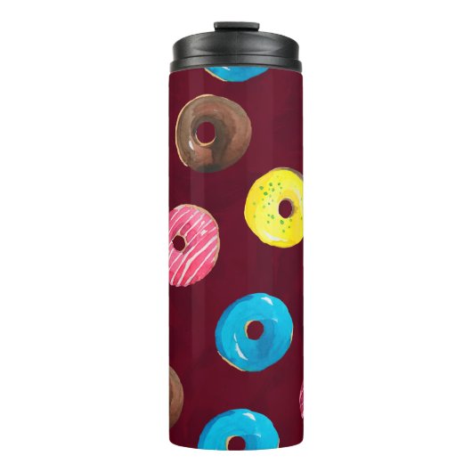 Nahtlose Aquarellmuster mit Donuts auf Ruby Thermosbecher (Vorderseite)