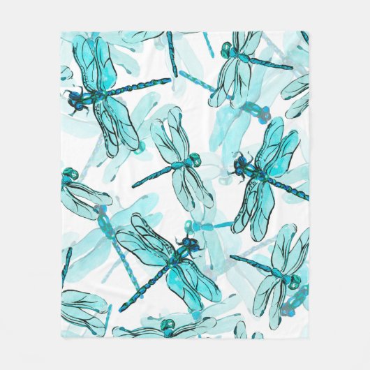 Nahtlose Aquarellmuster mit eleganter Libelle Fleecedecke (Vorderseite)