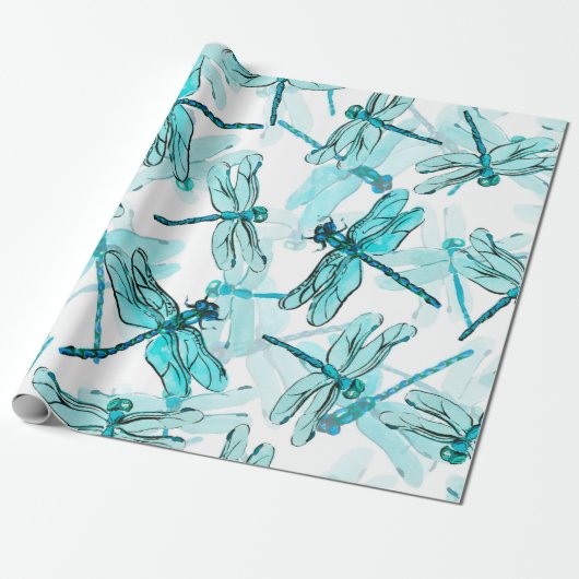 Nahtlose Aquarellmuster mit eleganter Libelle Geschenkpapier (Ungerollt)