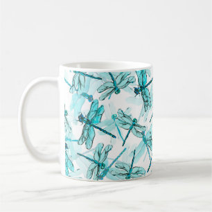 Nahtlose Aquarellmuster mit eleganter Libelle Kaffeetasse