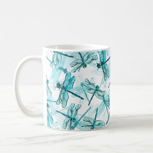 Nahtlose Aquarellmuster mit eleganter Libelle Kaffeetasse (Links)