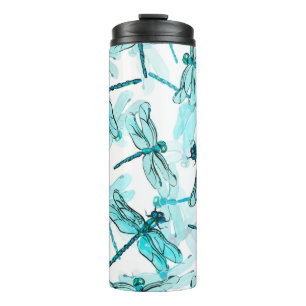 Nahtlose Aquarellmuster mit eleganter Libelle Thermosbecher