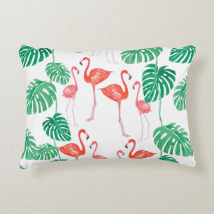 Nahtlose Aquarellmuster mit Flamingo-Familie w Dekokissen