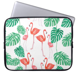 Nahtlose Aquarellmuster mit Flamingo-Familie w Laptopschutzhülle