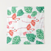 Nahtlose Aquarellmuster mit Flamingo-Familie w Wandteppich (Vorderseite (Horizontal))