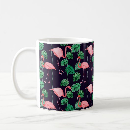 Nahtlose Aquarellmuster mit Flamingo Kaffeetasse (Links)