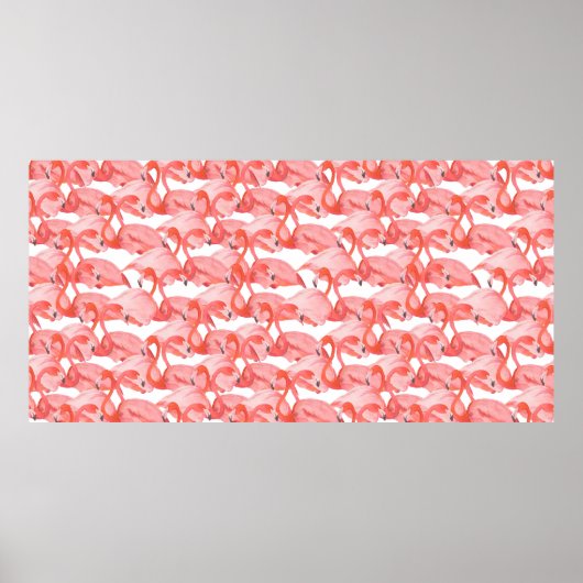 Nahtlose Aquarellmuster mit Flamingo-Klein Poster (Vorne)