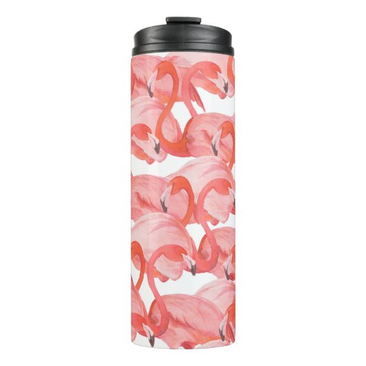 Nahtlose Aquarellmuster mit Flamingos Thermosbecher (Vorderseite)