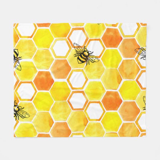 Nahtlose Aquarellmuster mit Honigwaben und li Fleecedecke (Vorderseite (Horizontal))