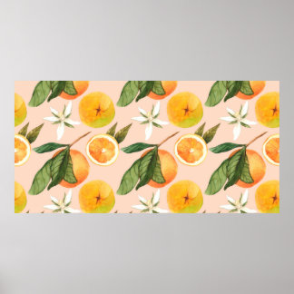 Nahtlose Aquarellmuster mit Mandarinen Poster