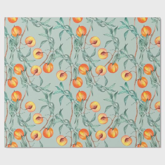 Nahtlose Aquarellmuster mit Pfirsichen und Verzwei Geschenkpapier (Flach)