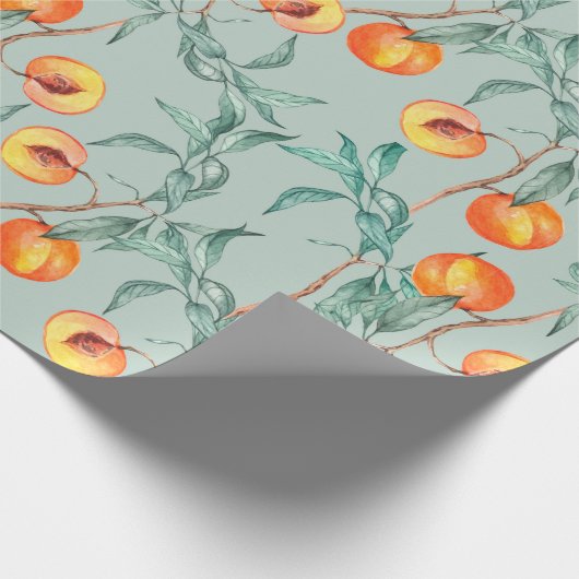 Nahtlose Aquarellmuster mit Pfirsichen und Verzwei Geschenkpapier (Ecke)