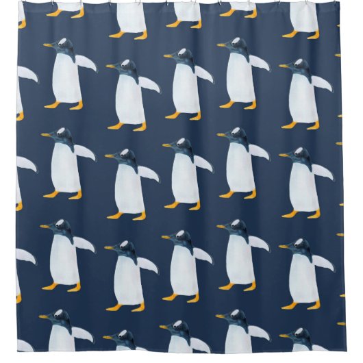 Nahtlose Aquarellmuster mit Pinguin Duschvorhang (Vorderseite)