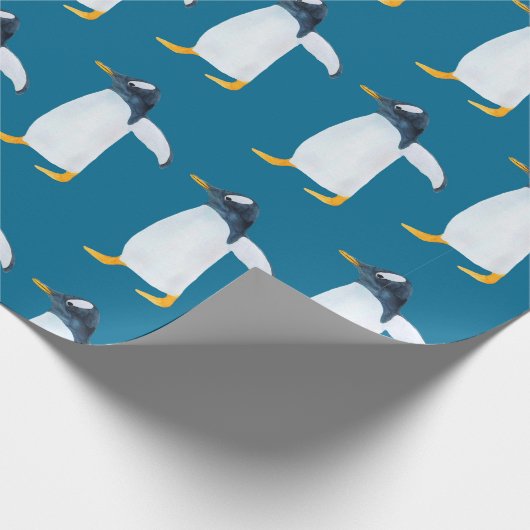 Nahtlose Aquarellmuster mit Pinguin Geschenkpapier (Ecke)