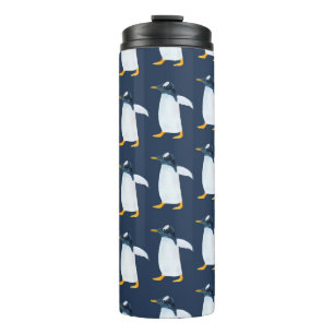 Nahtlose Aquarellmuster mit Pinguin Thermosbecher