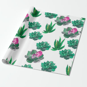 Nahtlose Aquarellmuster mit Sukkulturen Geschenkpapier
