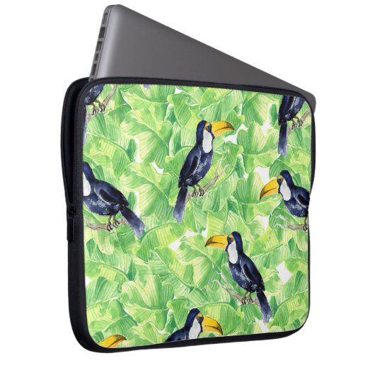 Nahtlose Aquarellmuster mit Toucan l Laptopschutzhülle (Vorne Rechts)