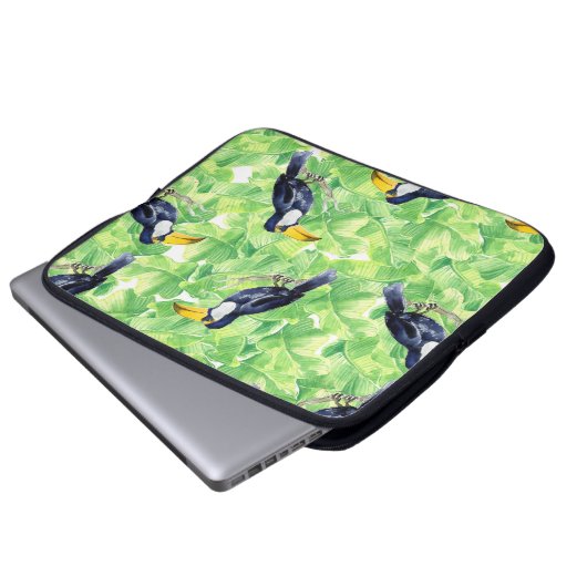 Nahtlose Aquarellmuster mit Toucan l Laptopschutzhülle (Vorne Knopf)